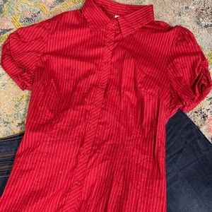 Red w/ light stripe tucked waist top